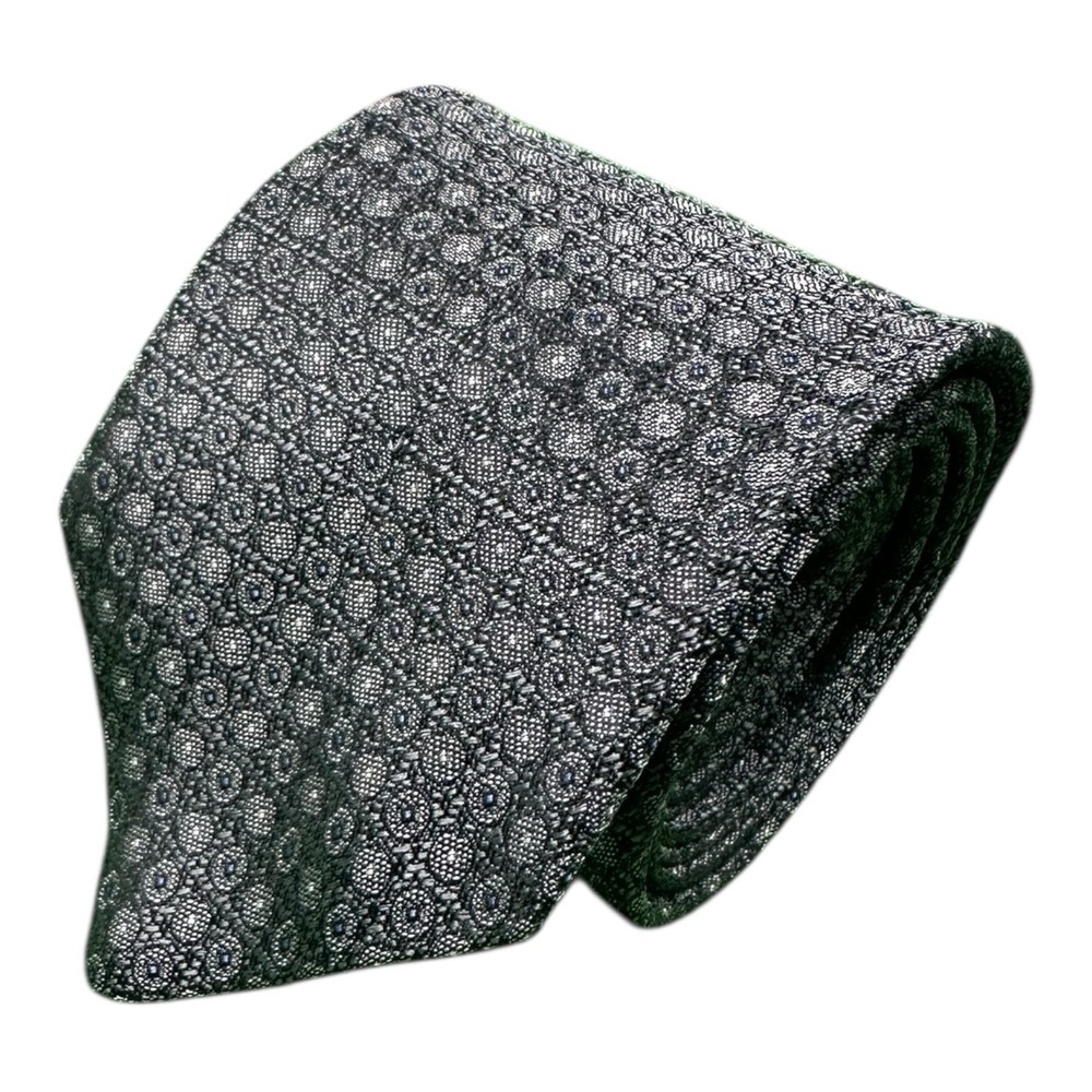 John Varvatos Gray Blue Circle Geometric Pure Silk Mens Tie 3 Inch Width Italy